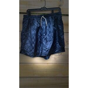 Vintage DA Mens 2XL Navy Blue Checkered Nylon Athletic Shorts Drawstring Retro